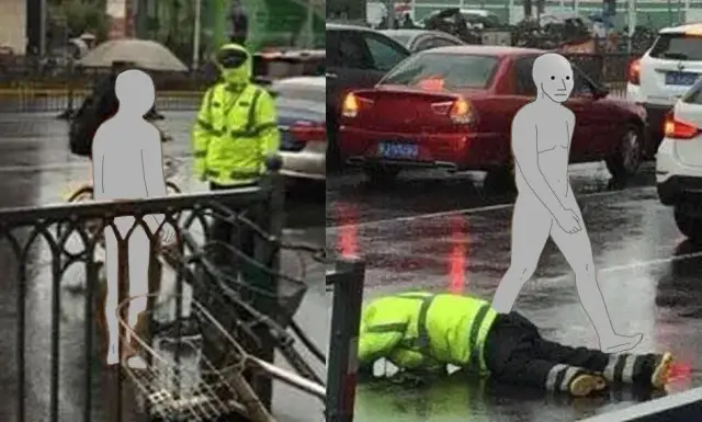 A crowd of NPCs crossing the street